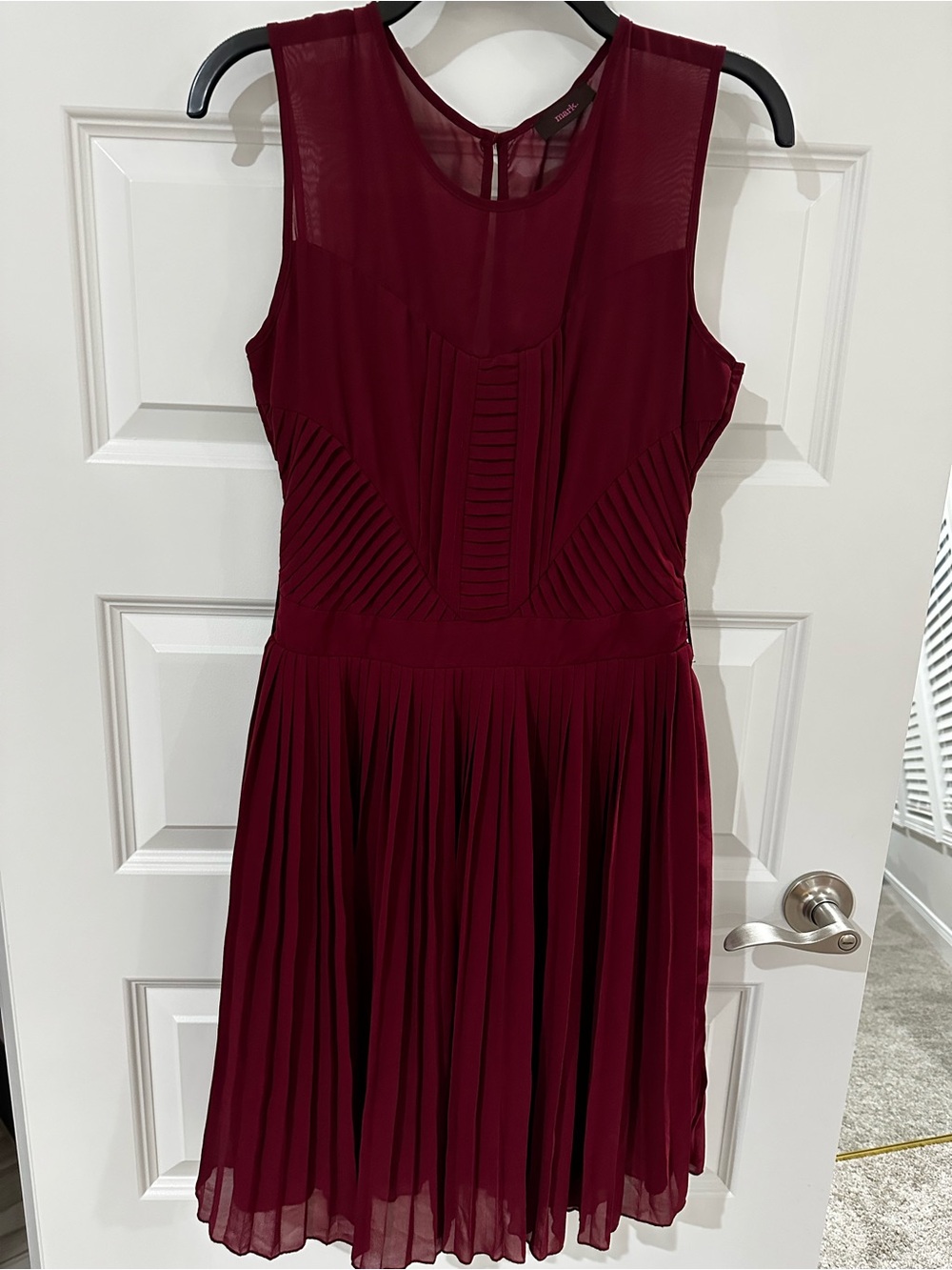 mark. Sleeveless Burgundy Sheer Yoke Dress